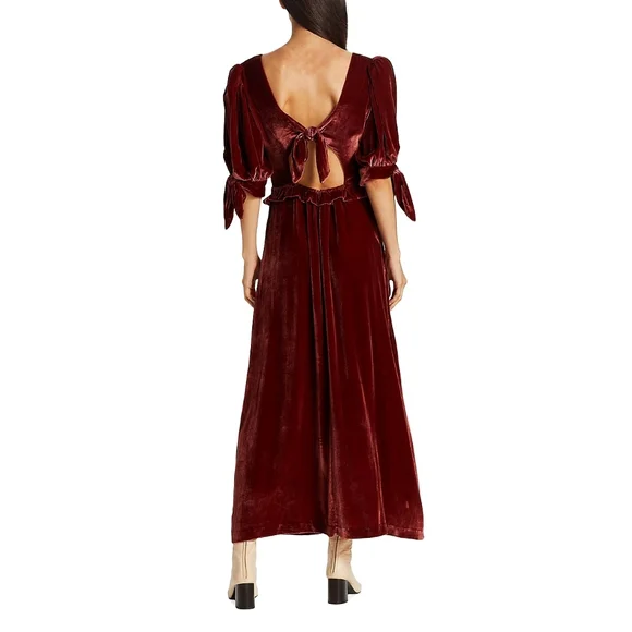 Sea New York Mayde Velvet Puff Sleeve Smocked Bow Midi Maxi Dress - Picture 11 of 11